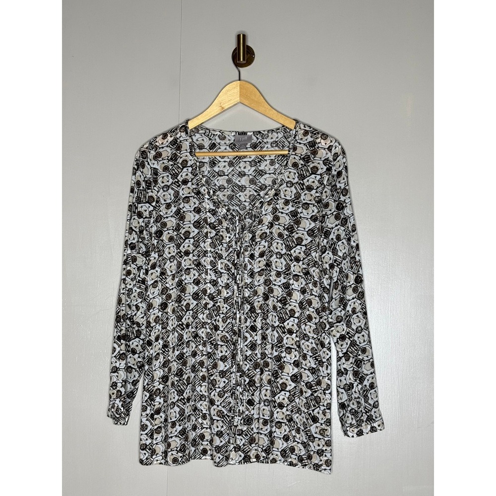 J. Jill Black White Tan Geometric Print V Neck Tunic Top XS